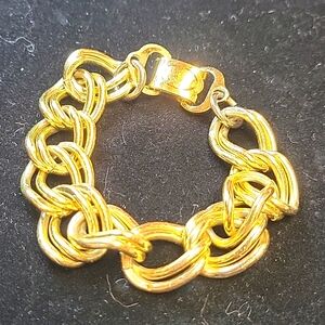Trifari Made in France Double Curb Chain Bracelet Gold Tone Vintage 6.75"